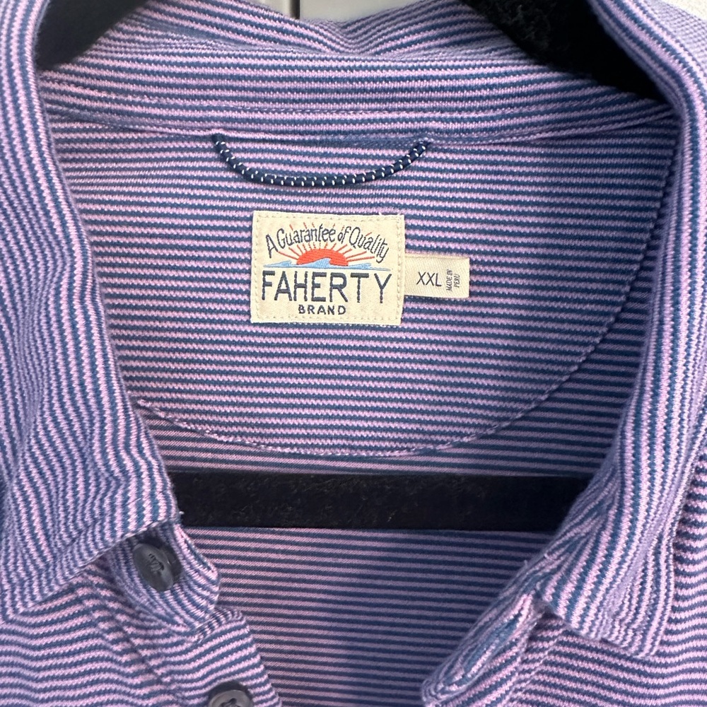 Men’s Faherty Short-Sleeve Purple Polo - Picture 2 of 2